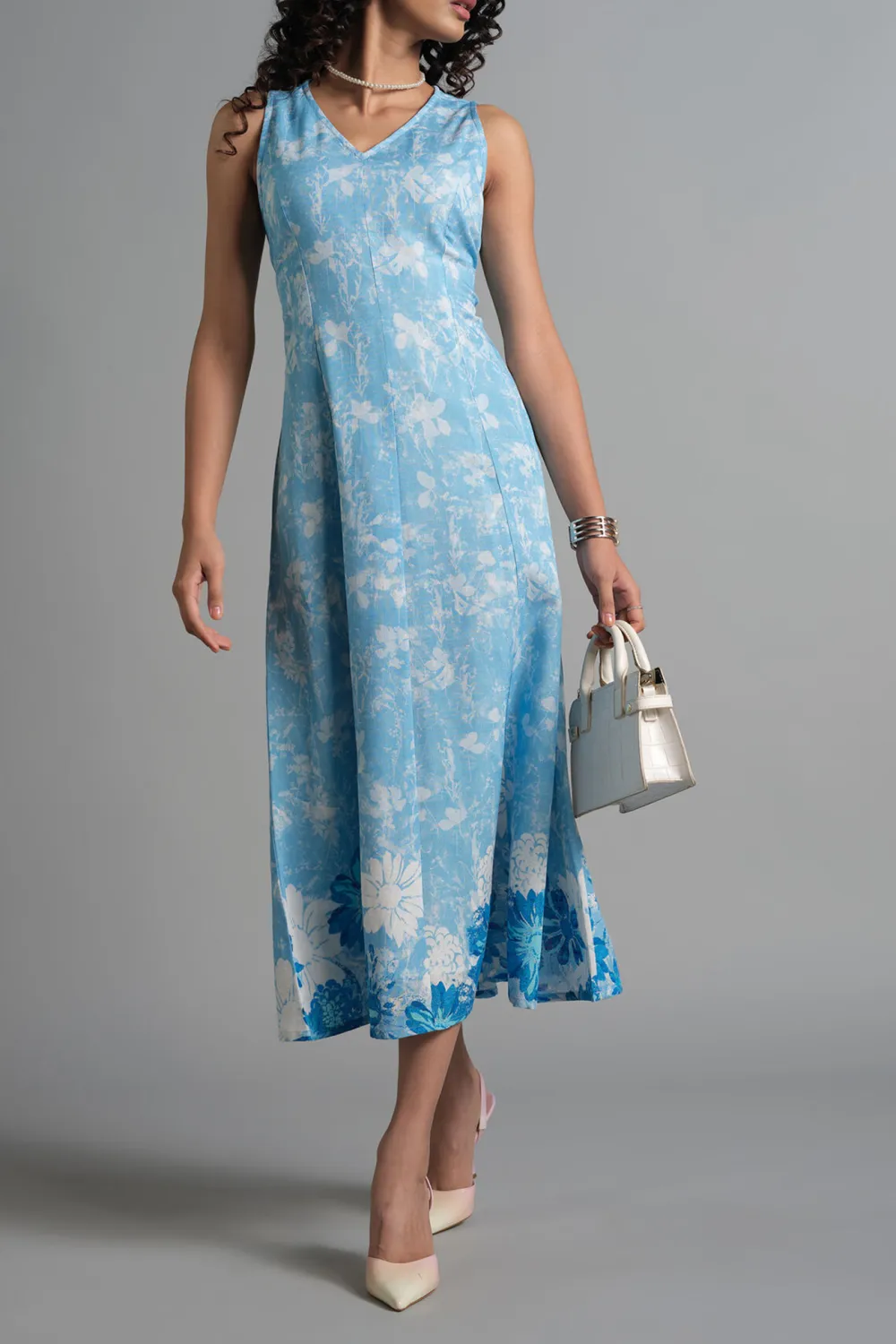 Blue Casual Style V-Neck Dress