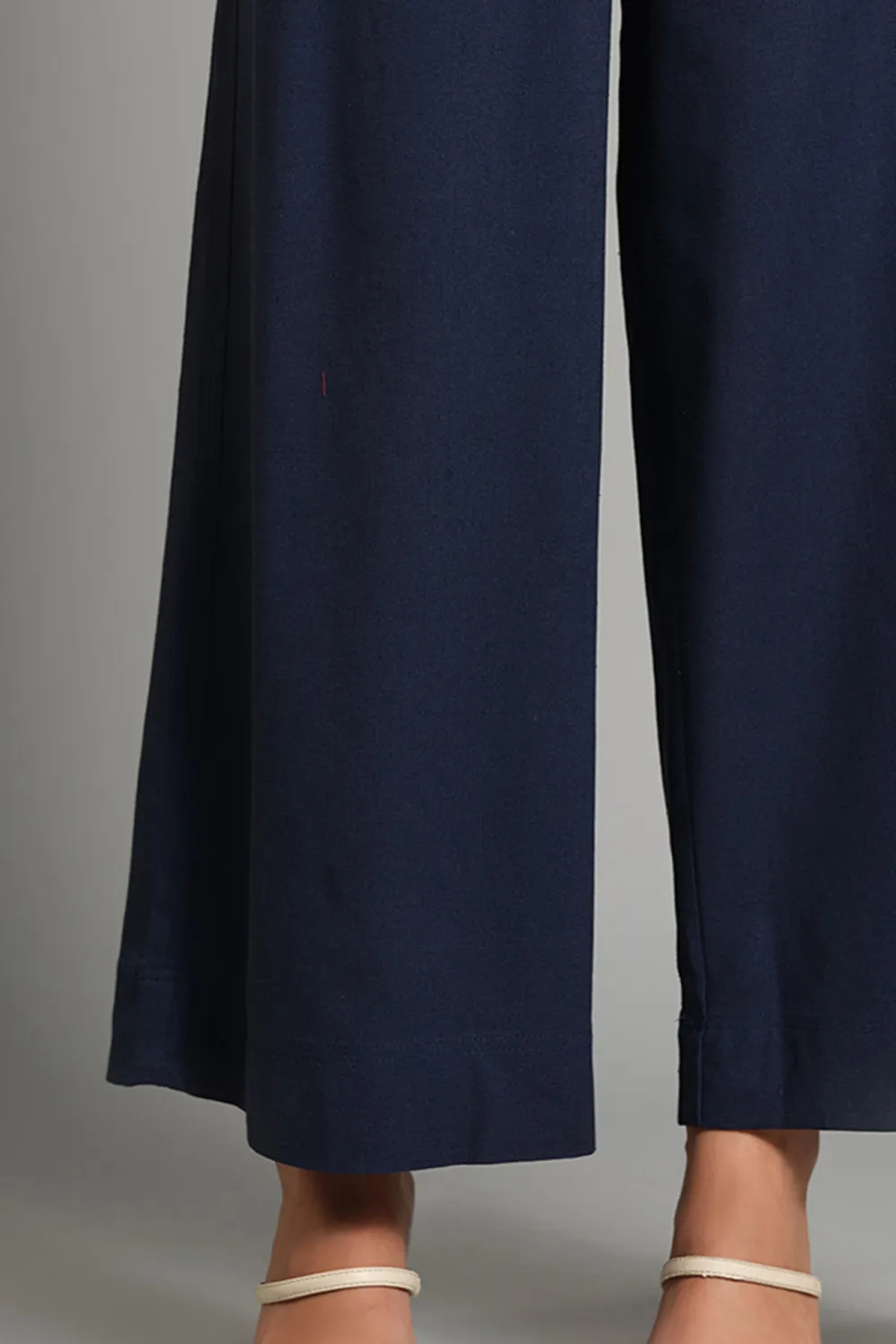 Navy Casual Wear Wide-Leg Pants