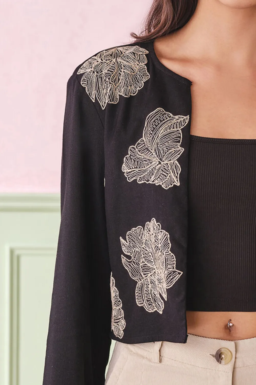 Black Viscose Casual Style Outerwear