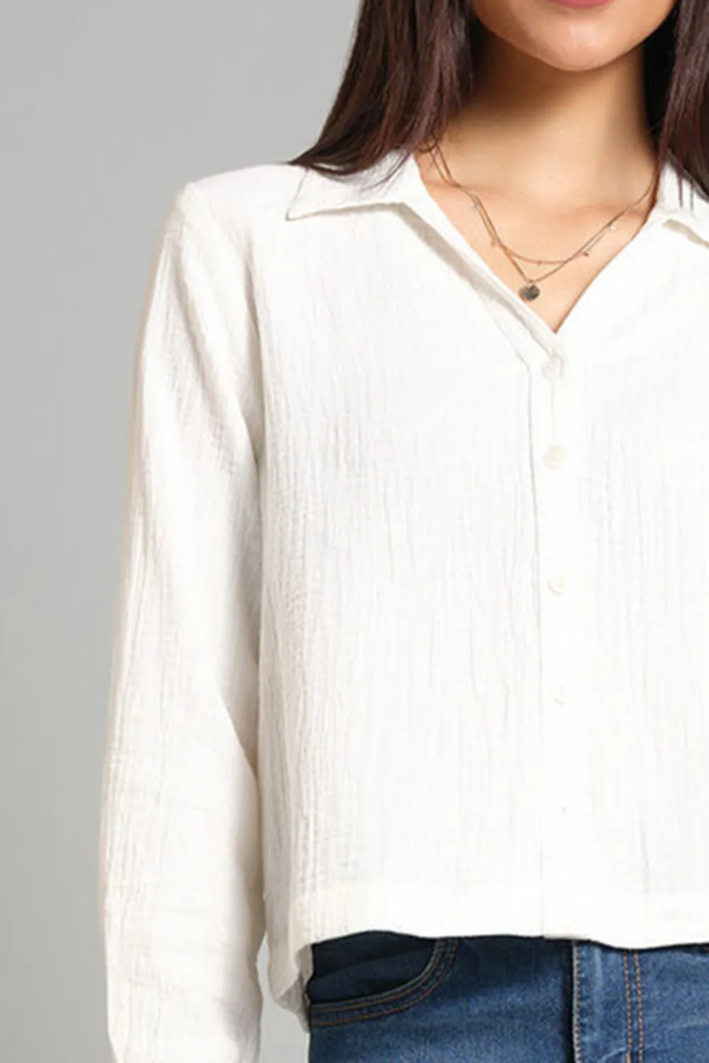 Lapel Casual Style White Shirt