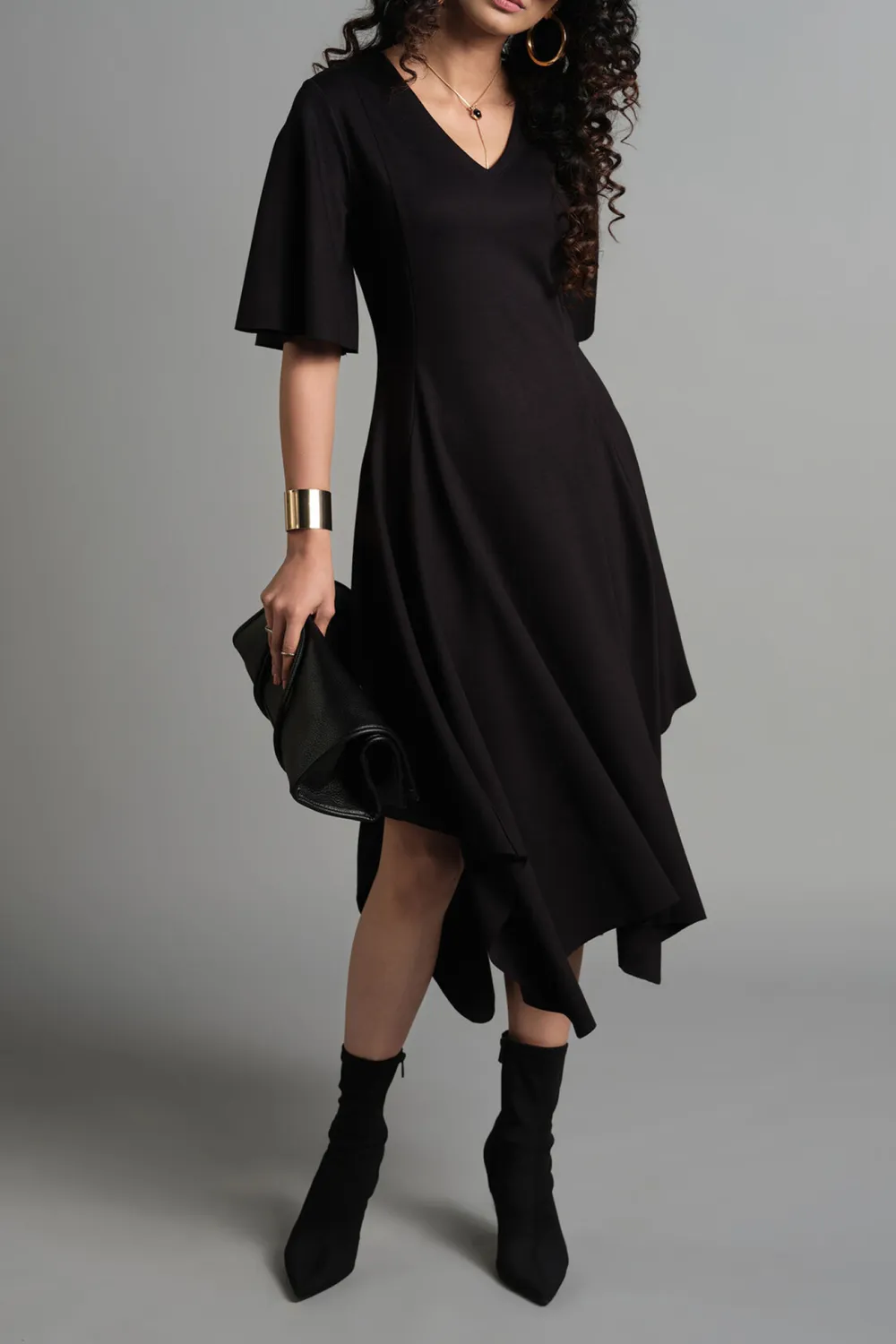 V-Neck Casual Style Black Dress