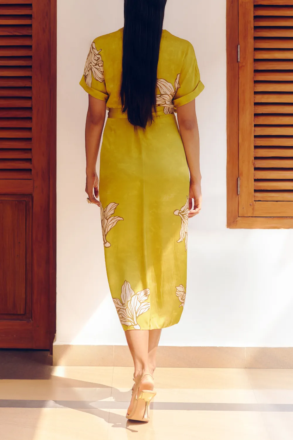 Mustard V-Neck Casual Style  Dress