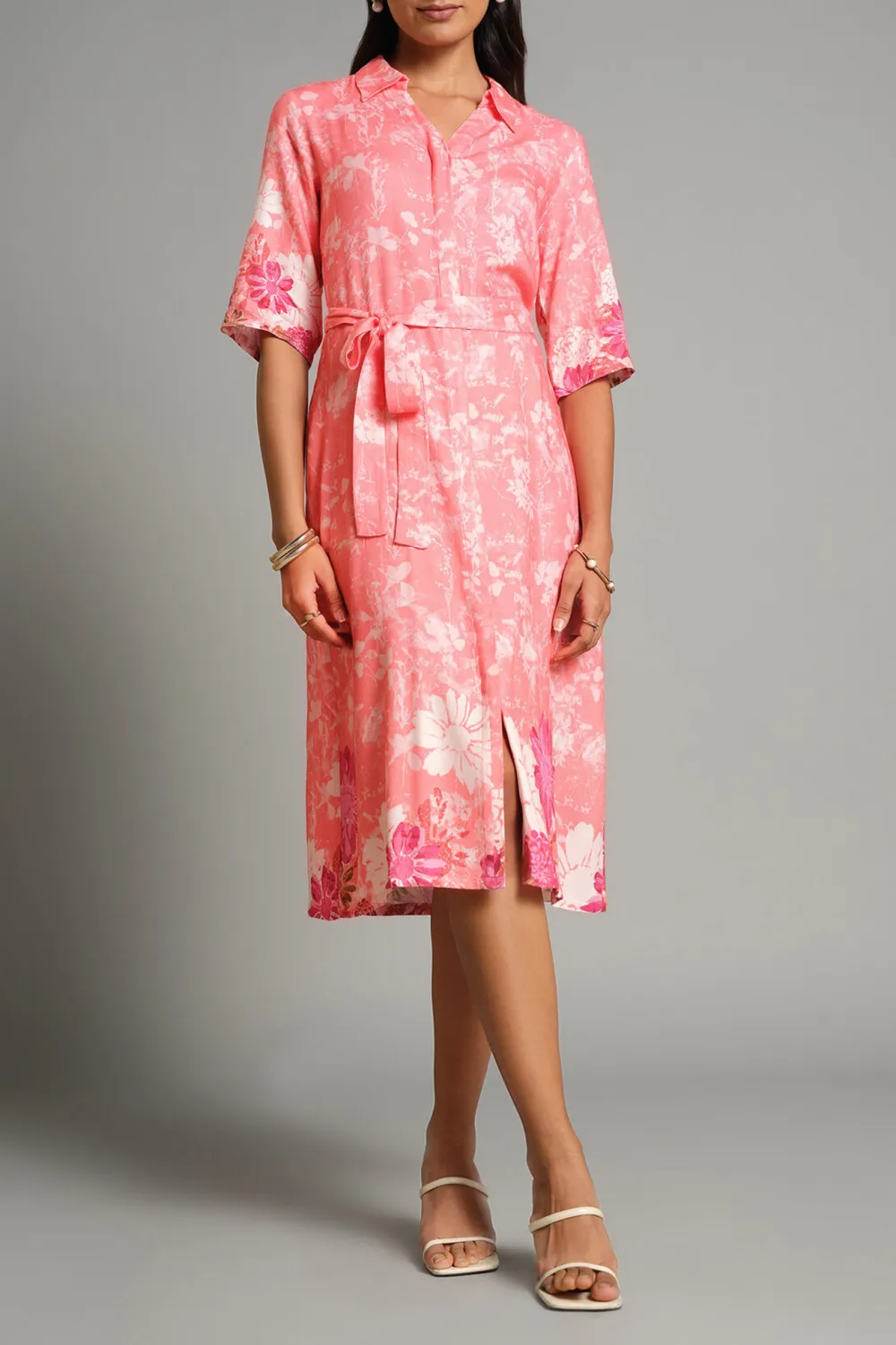 Casual Style Coral Blooms Dress
