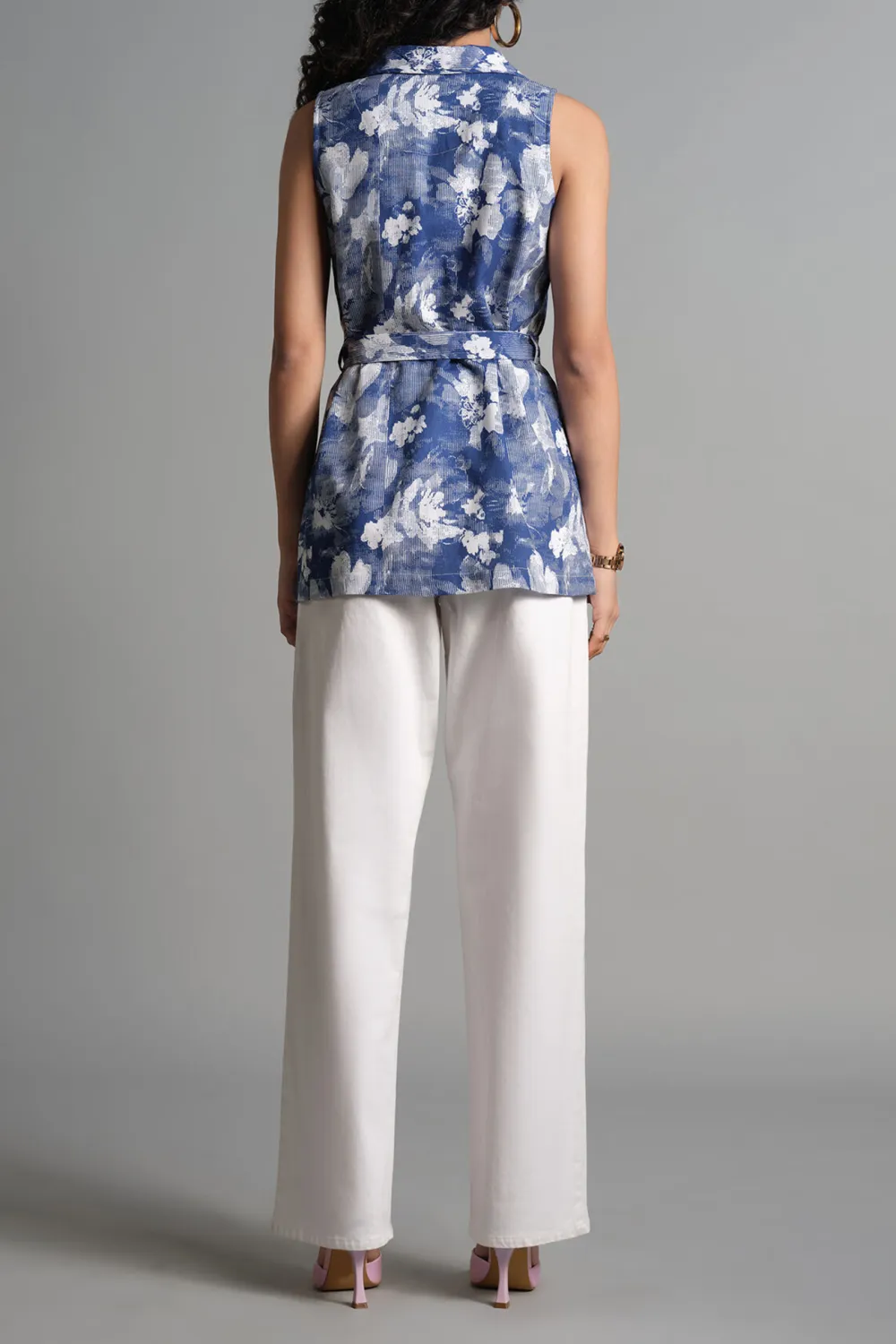 Sleeveless Blooms In Blues Top